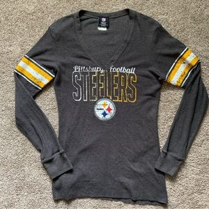 Pittsburgh Steelers NFL Women's Gray V-Neck Fitted Thermal Shirt Size XL
